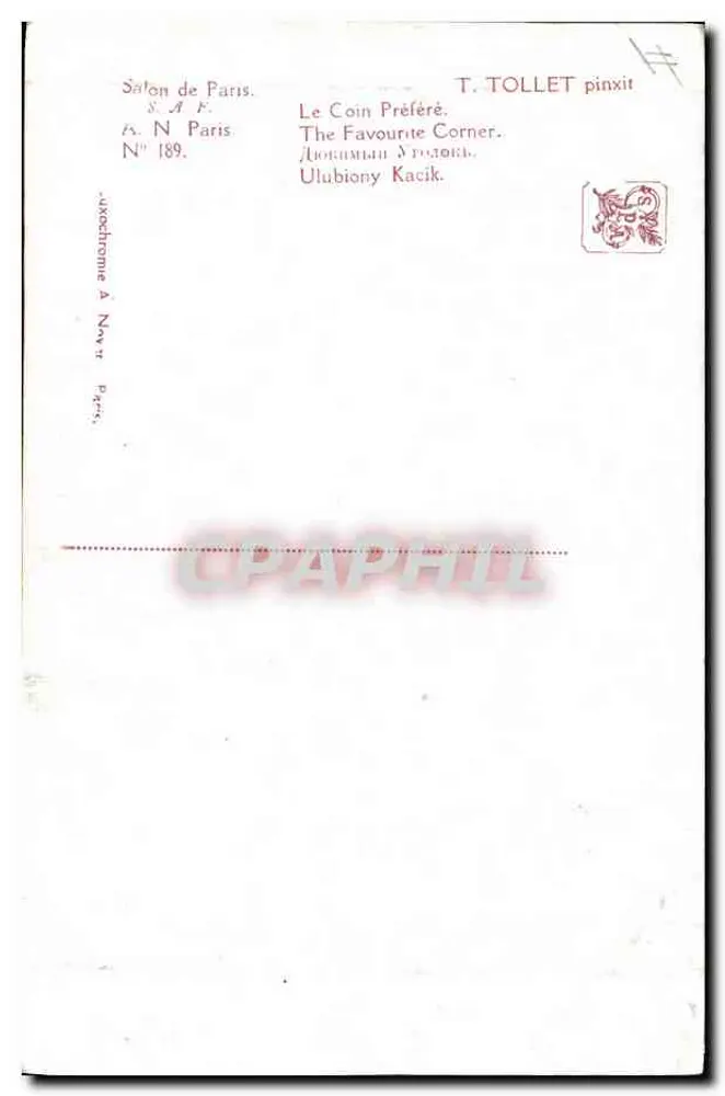 El Lugar Favorito — T. Tollet pinxit — Salon de Paris, N° 189 - Reverso
