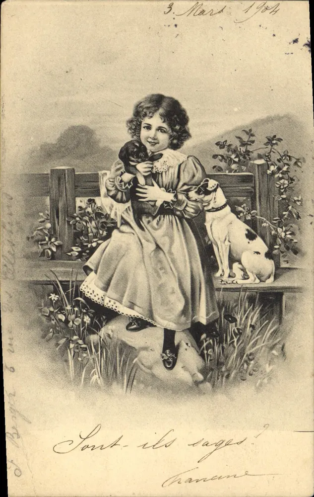 Mädchen mit Hunden — Illustration — H. & S. No. 296 - Vorderseite