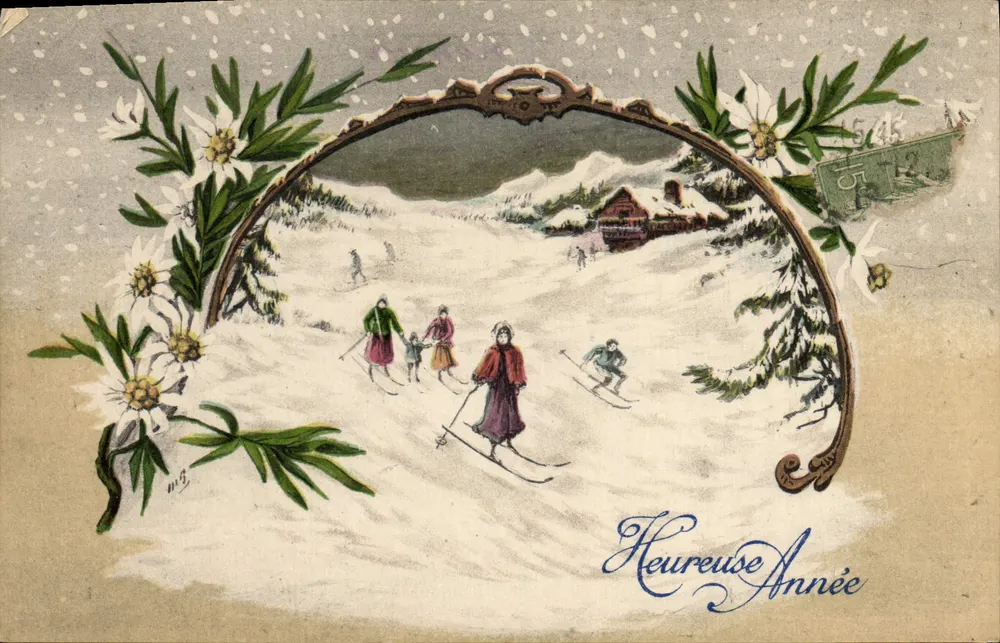 Esqui na montanha — cena invernal — Brocheriou, Paris, Série N°38 bis - Frente