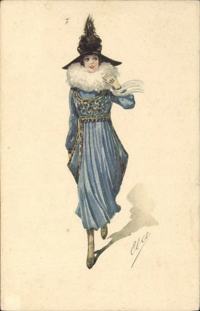 Frau im Hexenkostüm — Illustration — italienischer Verleger, Serie Nr. 2335 - Vorderseite