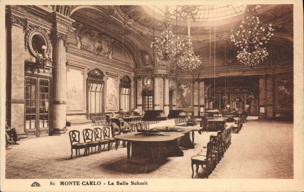 Monte-Carlo - La Salle Schmit — Saal mit Säulen und verziertem Decken, n°61 - Vorderseite