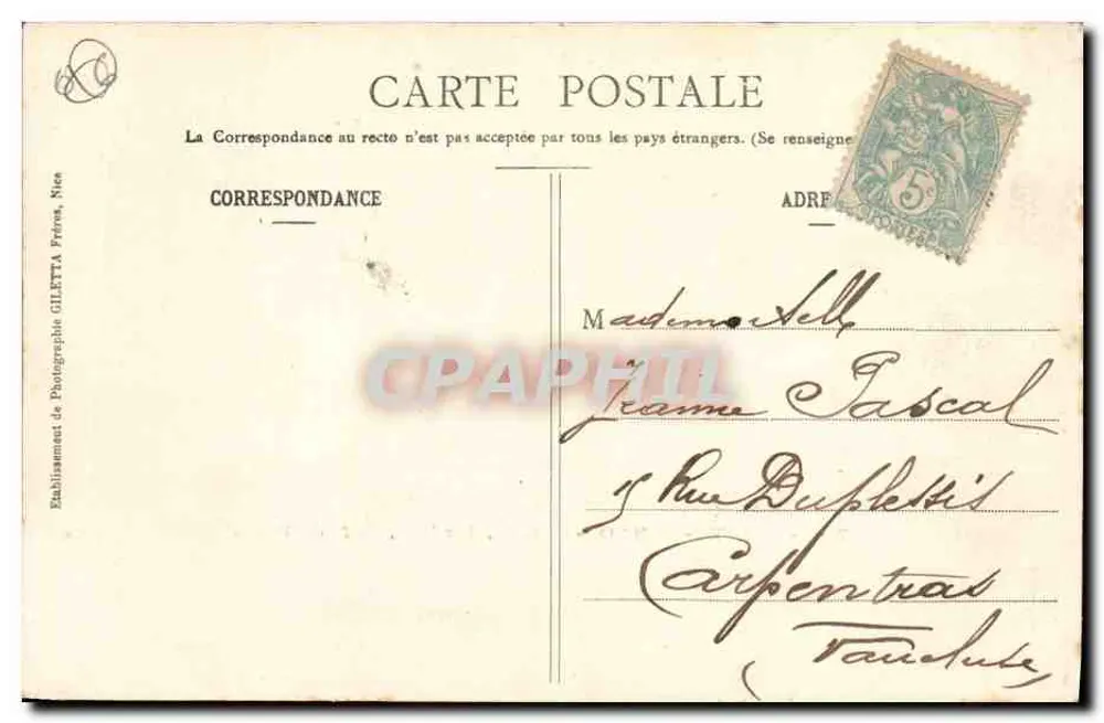 Monte-Carlo — Casino, Gärten, Café de Paris — Edition Giletta, Nizza, Nr. 714 - Rückseite