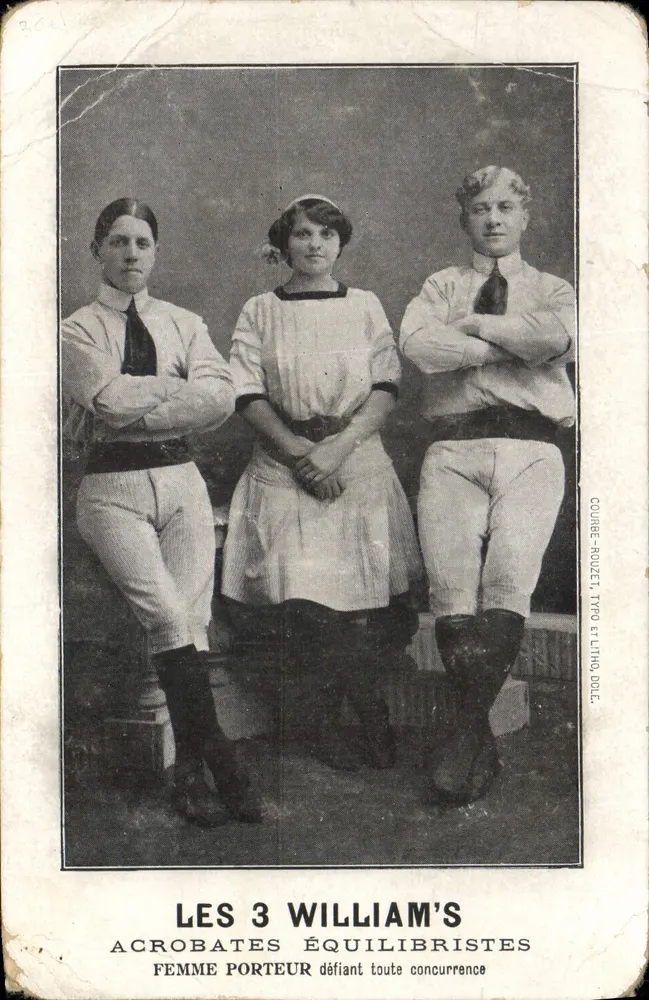 Die 3 William's — Akrobaten auf dem Seil — Courbe-Rouzet, Typo und Litho Doll. - Vorderseite