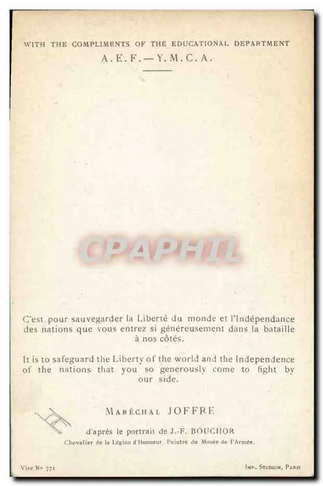 Général Joffre — Portrait en uniforme — J.F. Bouchor, n° 771 - Verso
