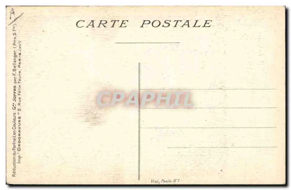 General Joffre — Portrait im Uniform — Imp. OROGRAVURE, Paris - Rückseite