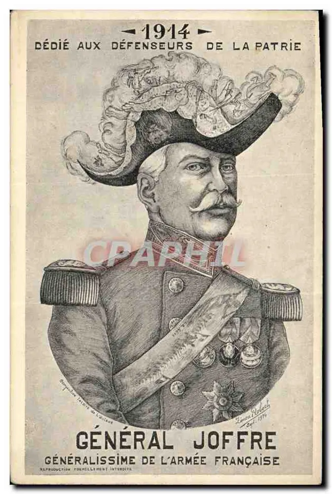 General Joffre — 1914 — gewidmet den Verteidigern des Vaterlandes — Gravur von L. Robach - Vorderseite