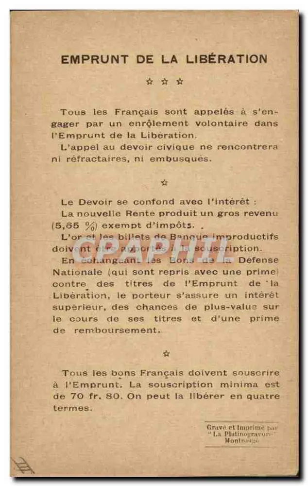 General Foch — Oberkommandant der Alliierten Armeen — Emprunt de la Libération 1914-1918 - Rückseite