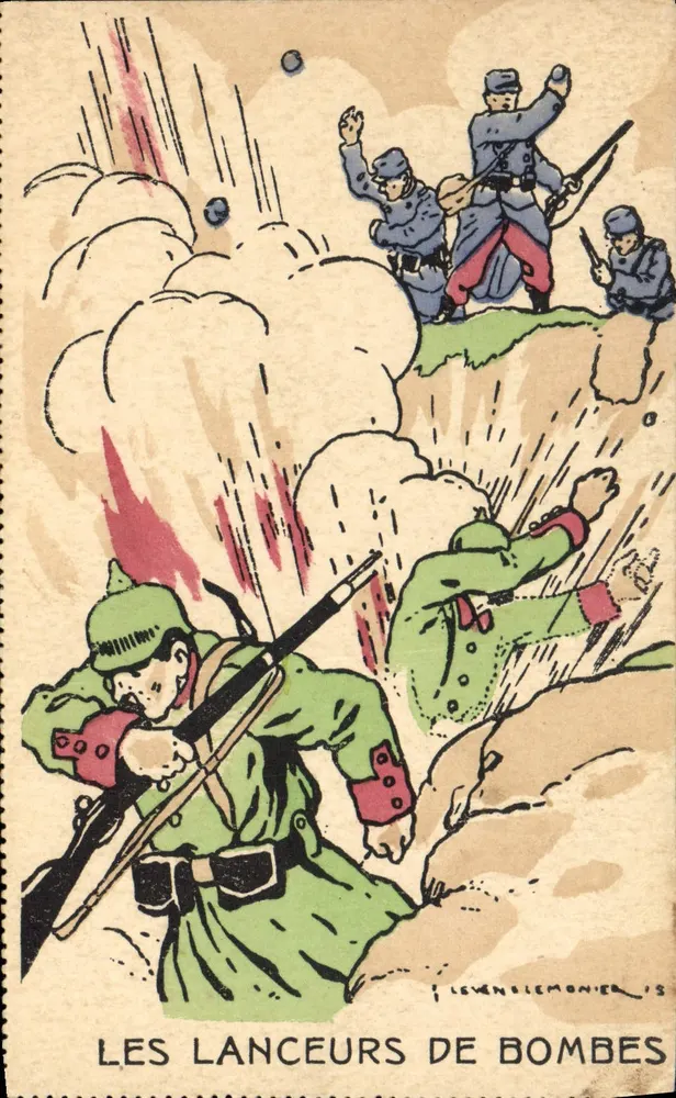 Os Lançadores de Bombas — ilustração da guerra — Levens Lémonier 18 - Frente