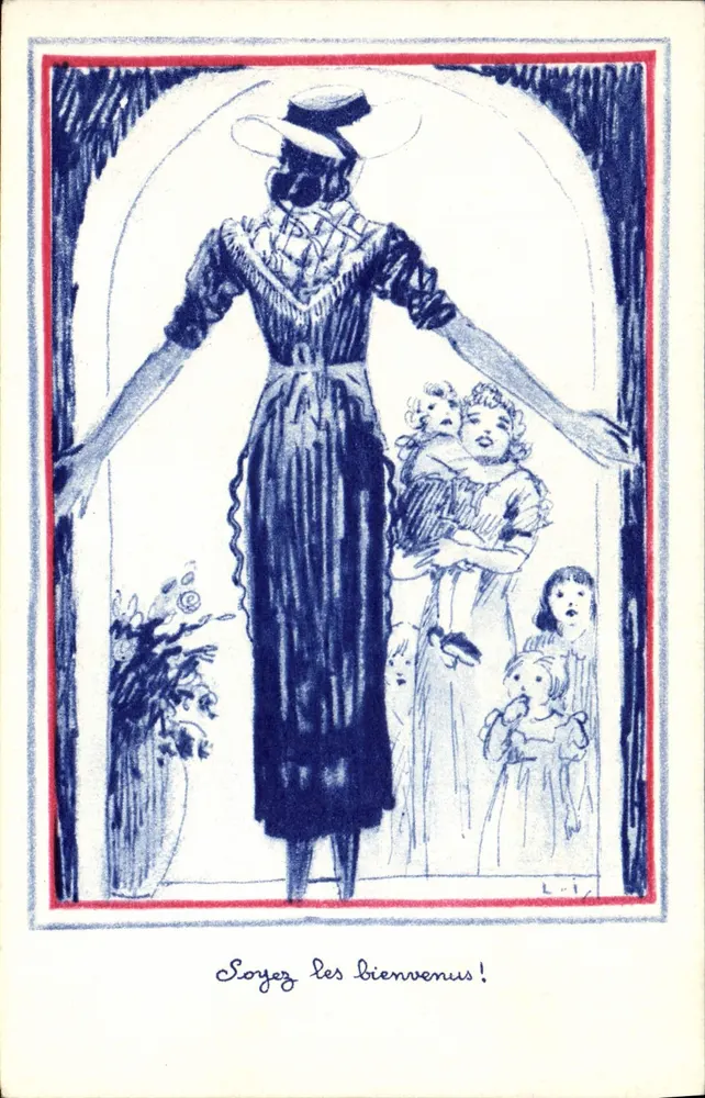 Frau in langer Robe und Hut — Kinder willkommen — Comité National de l'Enfance, Paris - Vorderseite