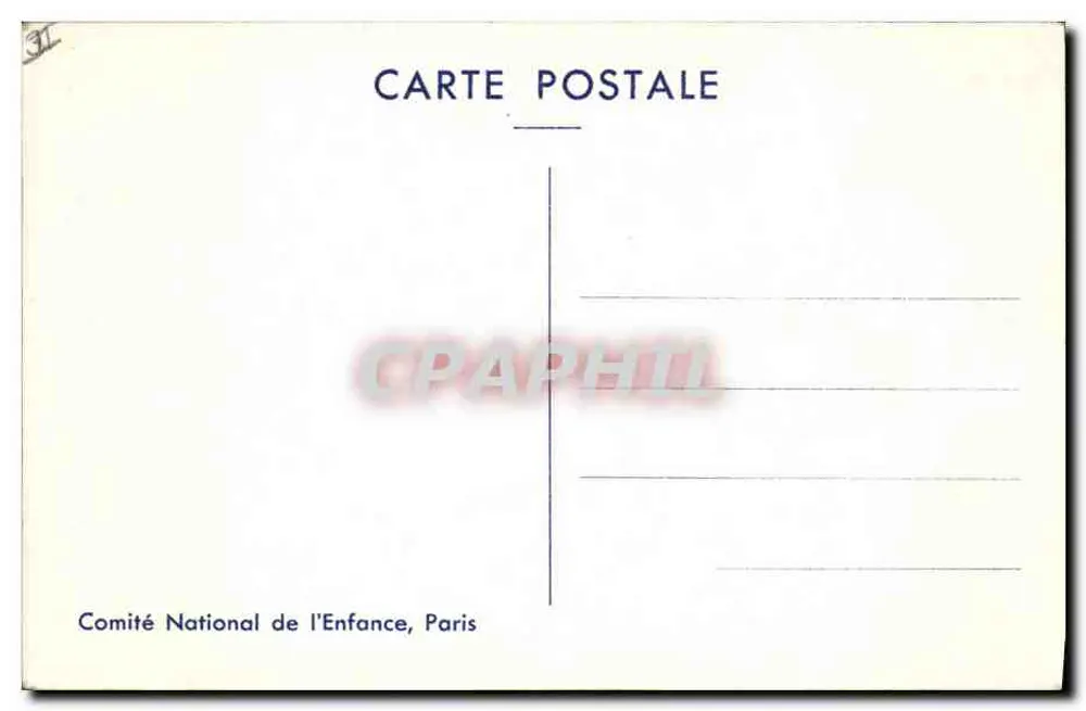 Frau in langer Robe und Hut — Kinder willkommen — Comité National de l'Enfance, Paris - Rückseite