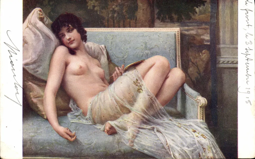 Jovem mulher nua em um sofá — obra de G. Seignac — Salon de Paris, N° 103 - Frente