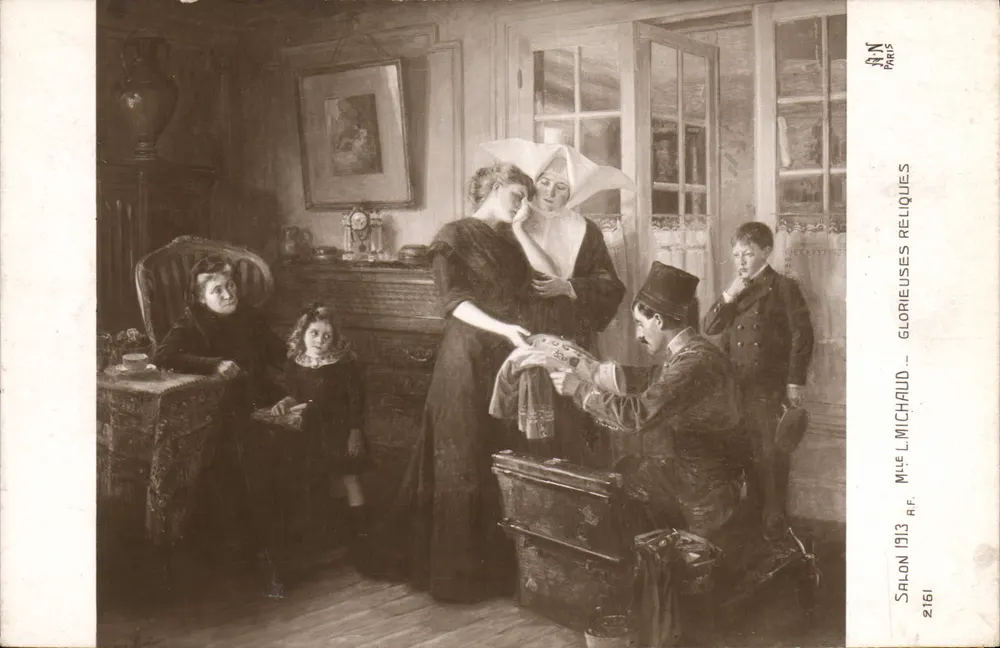 Familie und Soldat — Intime Szene — Salon de Mlle Michaud, Paris, 1913 - Vorderseite