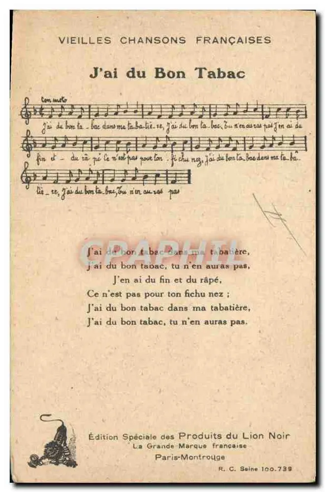 Ich habe gutes Tabak — Alte französische Lieder — Sonderausgabe der Produkte des Schwarzen Löwen - Rückseite