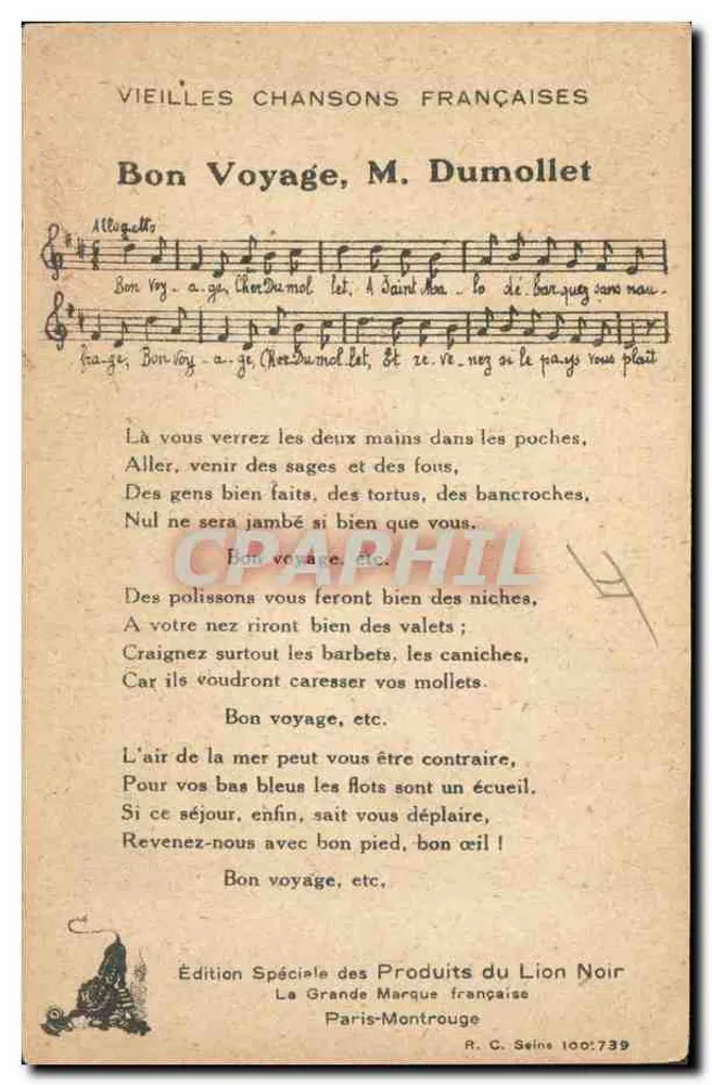 Alte französische Lieder — Bon Voyage, Herr Dumollet — Sonderausgabe der Produkte des Schwarzen Löwen - Rückseite