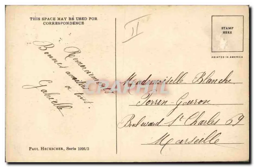 Junge Frau in Hut und Fell – Lilien – J. Knowles Hare Jr. – Paul Heckscher, Serie 1026/3 - Rückseite