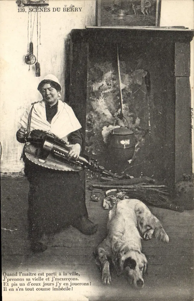 Cenas do Berry — Mulher com cachorro perto de uma lareira — Editado por H. Hennann, n°139 - Frente