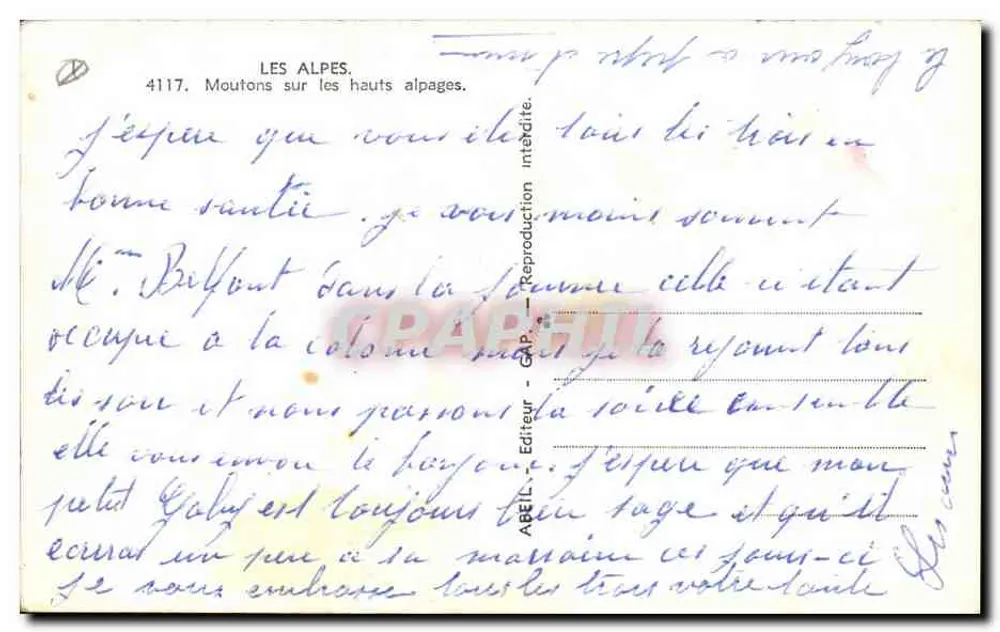 As Alpes. Ovelhas nos altos alpages — Abel, editor GAP, n° 4117 - Verso