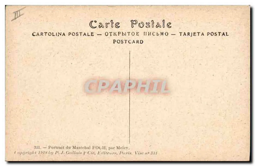 Maréchal Foch — Retrato — P.J. Galluis & Cie, n° 331 - Verso