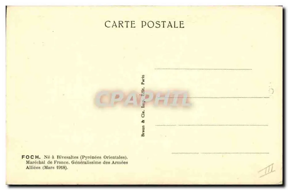 Foch — Maréchal da França, Geral das Forças Aliadas — Braun & Cie, Paris - Verso