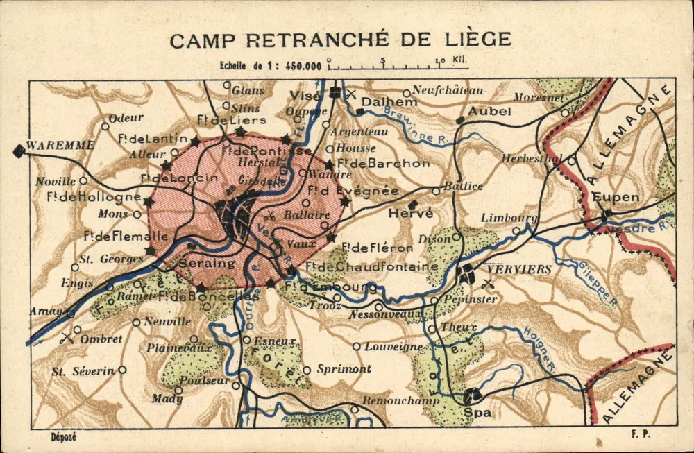 Campo retranqueado de Liège — carta militar — União Postal Universal - Frente