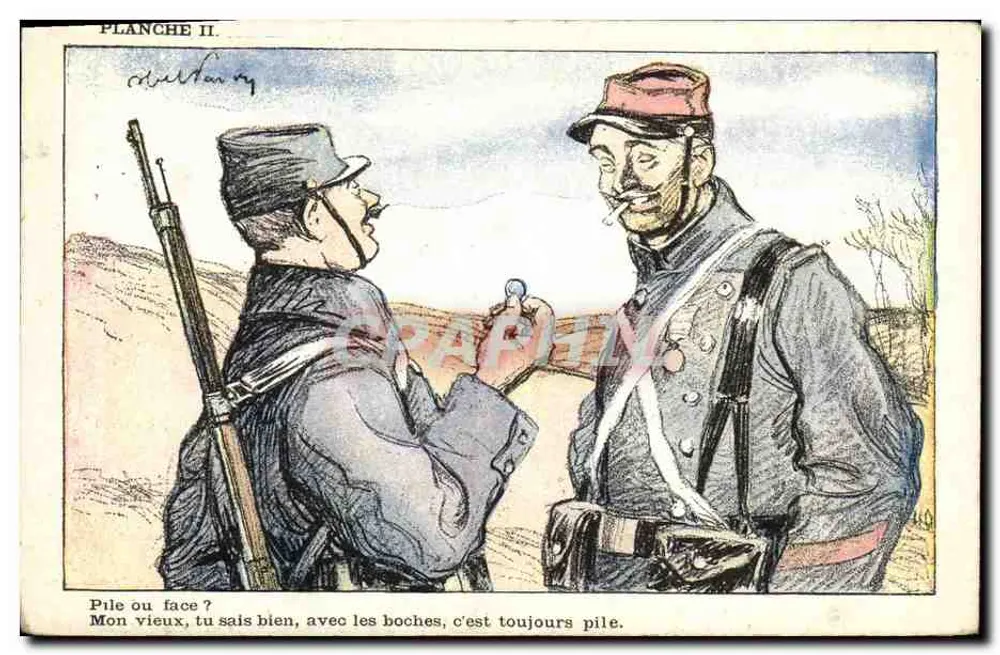 Soldados franceses e alemães em conversa — Placa II — Coleção Artística do Licor de Mentha de Ricqlès - Frente