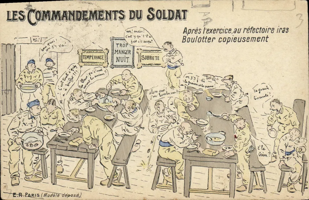 Os Mandamentos do Soldado — caricatura militar — E.R. Paris (Modelo depositado) - Frente