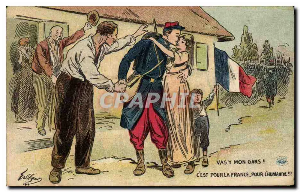 Soldado partindo — cena de despedida — Édouard, 1914 - Frente