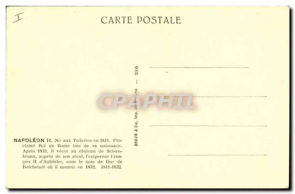 Napoleão II — Rei de Roma (1811-1832) — Braun & Cie, Paris - Verso