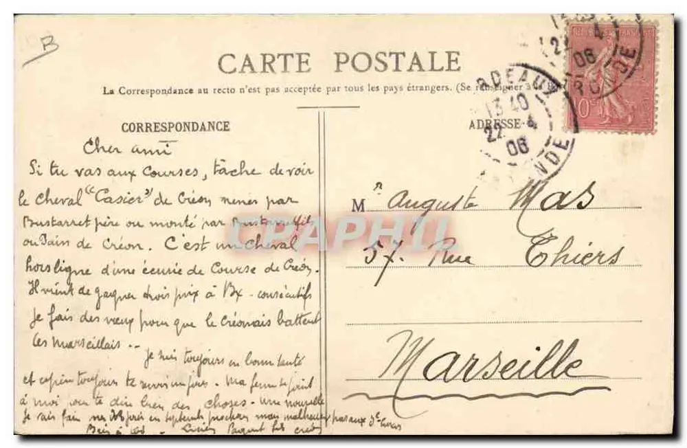 Bordelaiser Frisur — Typen aus Bordeaux — Sammlung Gorce, phot.-edit, Talence (Gironde) - Rückseite