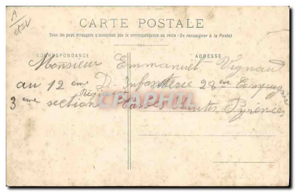 Intérieur dans les Landes (lou Pächedeüy) — scène de vie rustique avec tête de vache et cheminée — F. Bernède, phot., Arjuzanx (Landes) - Verso