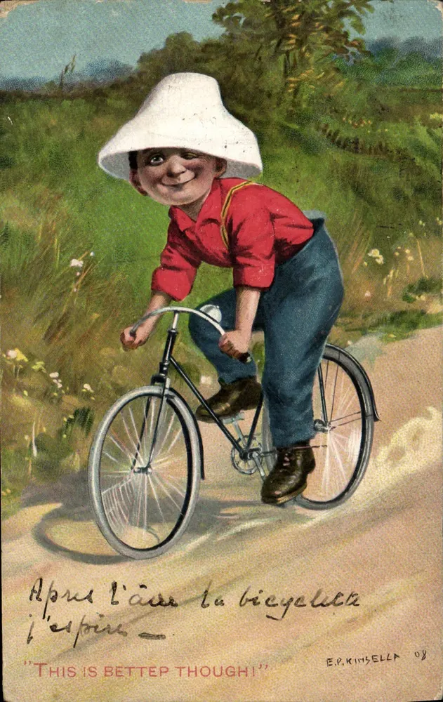 Kind mit weißem Hut — Radfahrer — E.P. KINSELLA 08 - Vorderseite