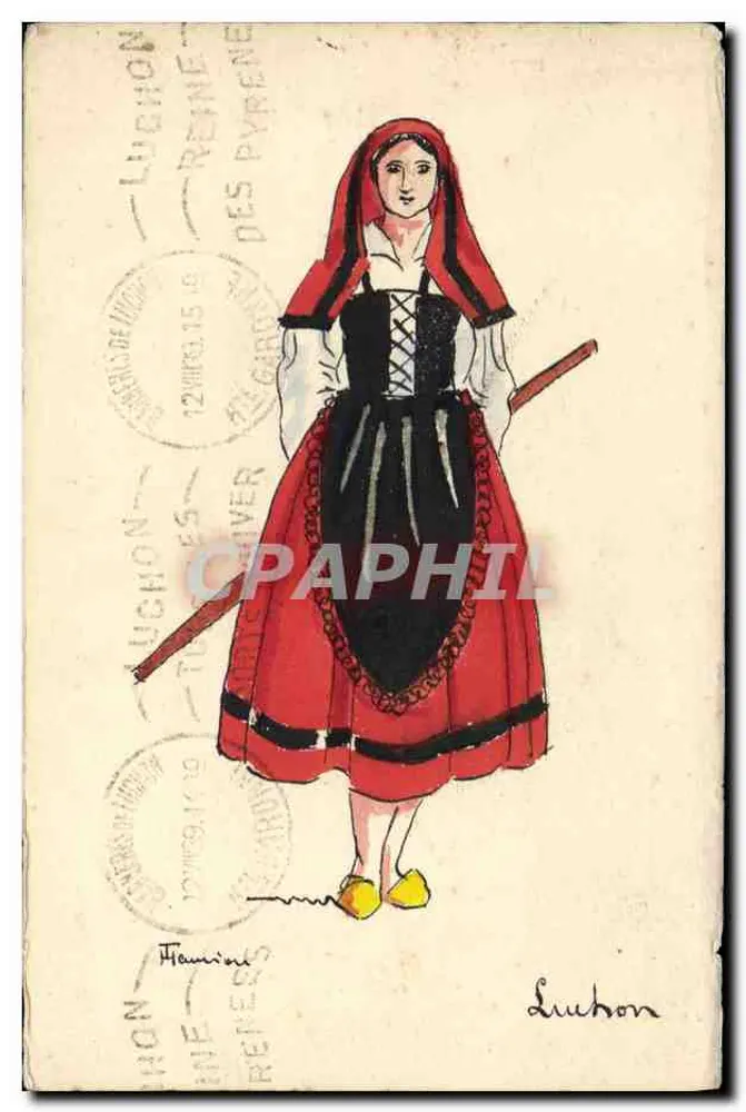 Frau im traditionellen Kleid — Luchon, Pyrénées — Verlag Union postale Universelle, n° 18 - Vorderseite