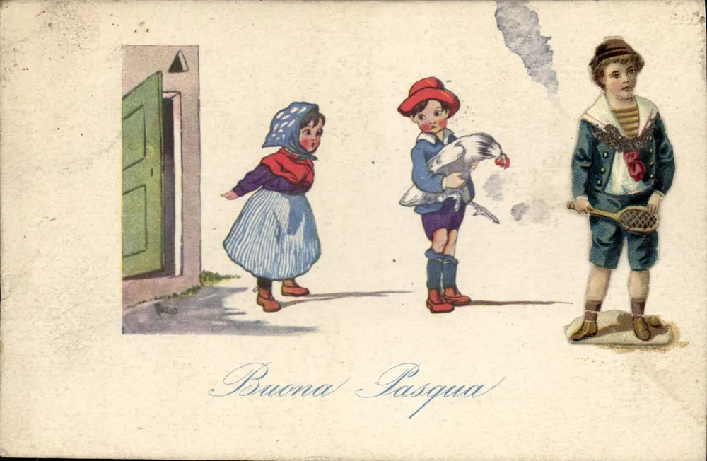 Enfants près d'une porte — scène de Pâques — éditeur inconnu - Vorderseite