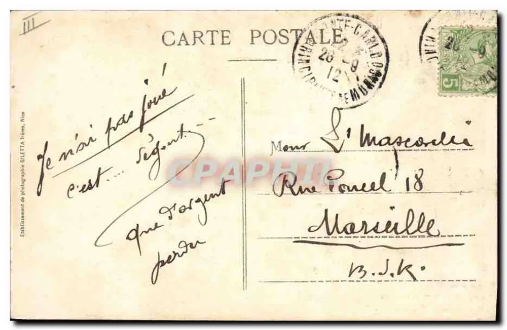 Monte-Carlo — Spielraum « Roulette » — Edition Giletta, Nr. 722 - Rückseite