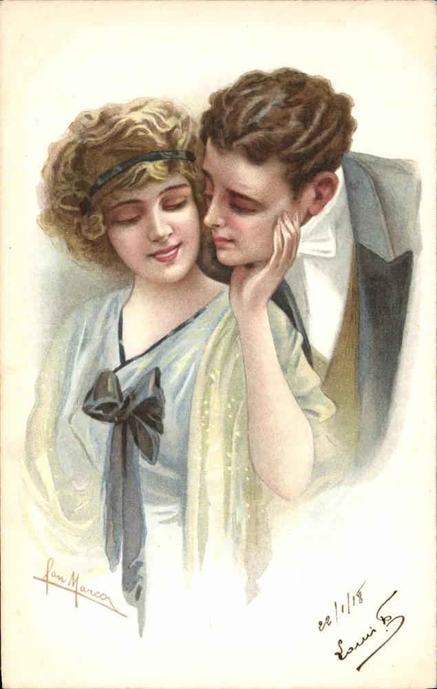 Junges Paar in Intimität — signierte Illustration San Marco — Verlag Vicino Stampa, Nr. 3318-4 - Vorderseite