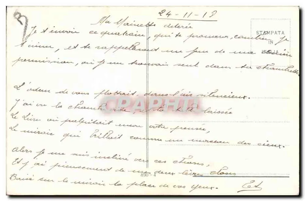 Junge Frau mit rotem Schleifchen — Portrait — signiert San Marica - Rückseite