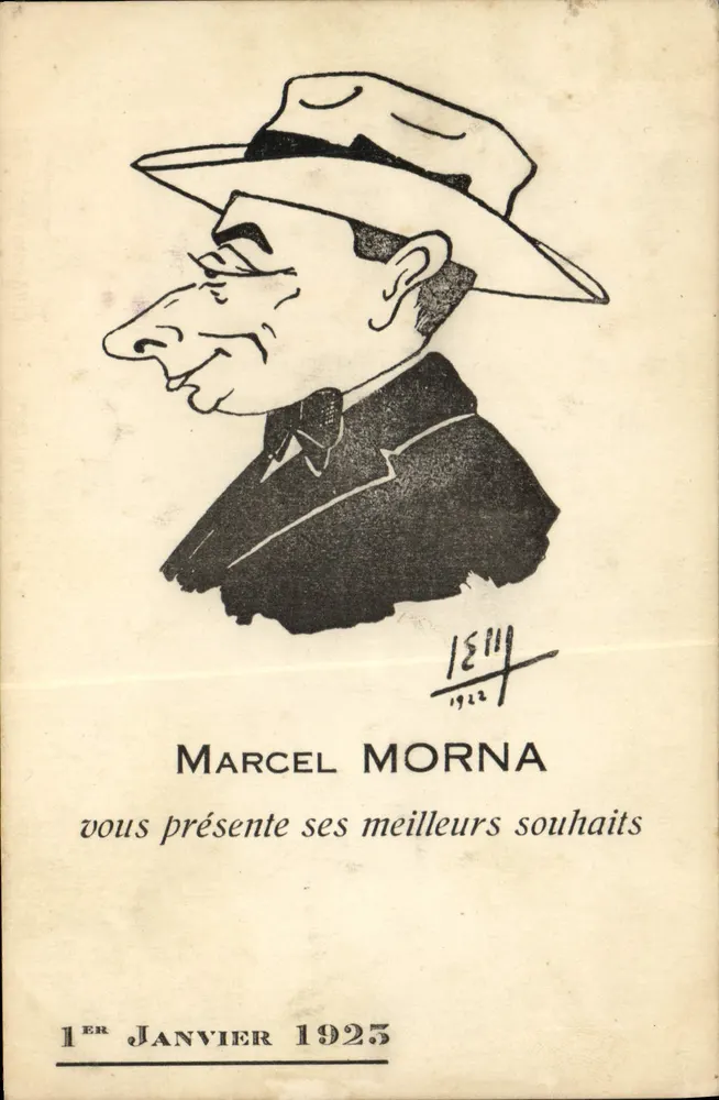 Caricatura de Marcel Morna — 1º de janeiro de 1925 — assinada '15114' e datada 1922 - Frente