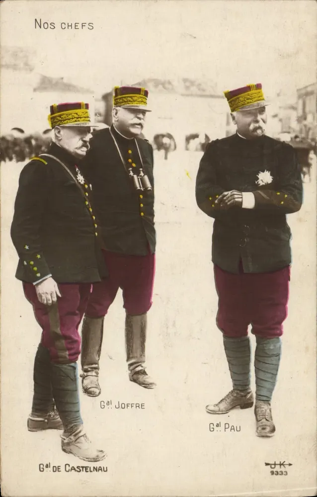 Nos chefs — Général de Castelnau, Général Joffre, Général Pau — éditeur J.K. n° 9333 - Recto