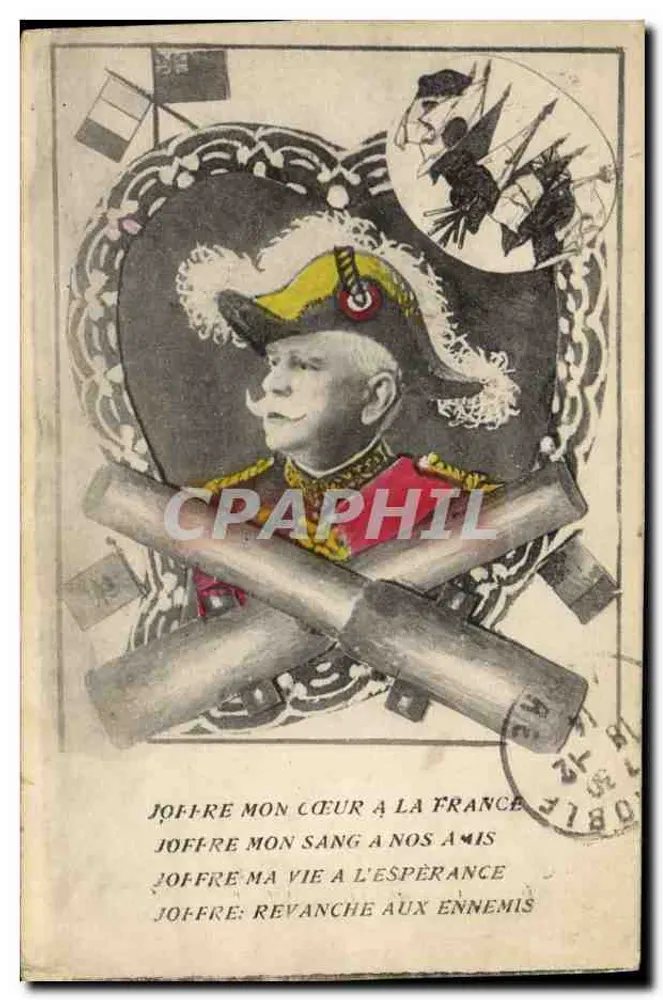 Porträt von Joffre — General in Uniform mit patriotischen Inschriften — Verlag nicht sichtbar - Vorderseite
