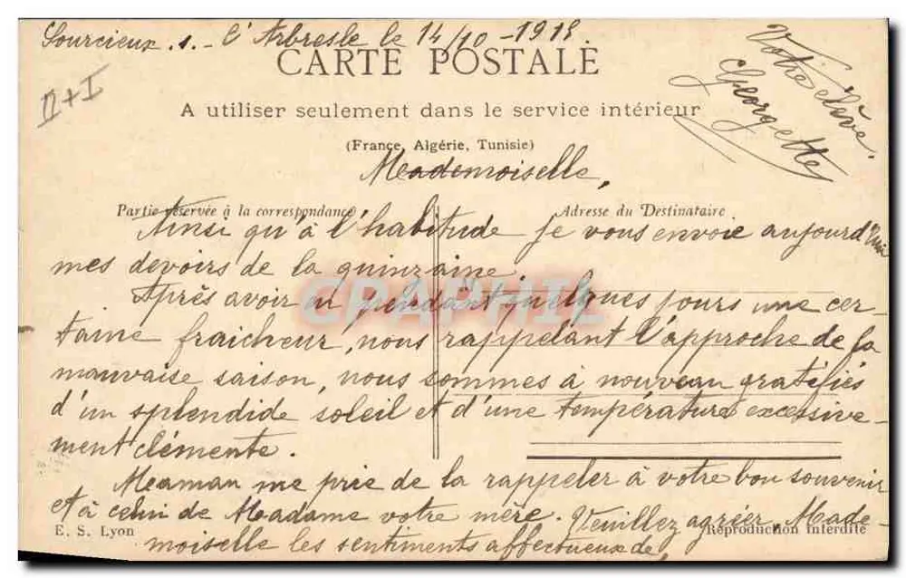 Alsácia-Lorena — Soldado francês e alsaciano — Chann, Novembro 1914 — Loffre - Verso