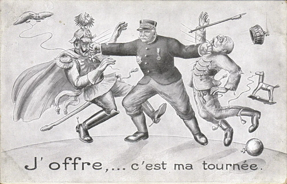 Politische Karikatur — Angebot einer Vorstellung — Verlag: La Carte postale 'Fantaisie-Succès', Paris - Vorderseite