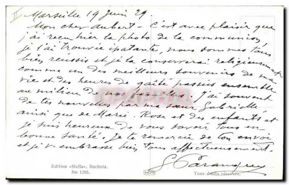 Mulher sentada em um banco em um parque florido — ilustração de L. Stasiak Pinx — Edição « Stella », No 1295 - Verso
