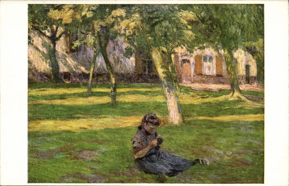 Mulher sentada em um parque — pintura a óleo — Coleção Jean Marcon & Cie, Paris, N° 194 - Frente
