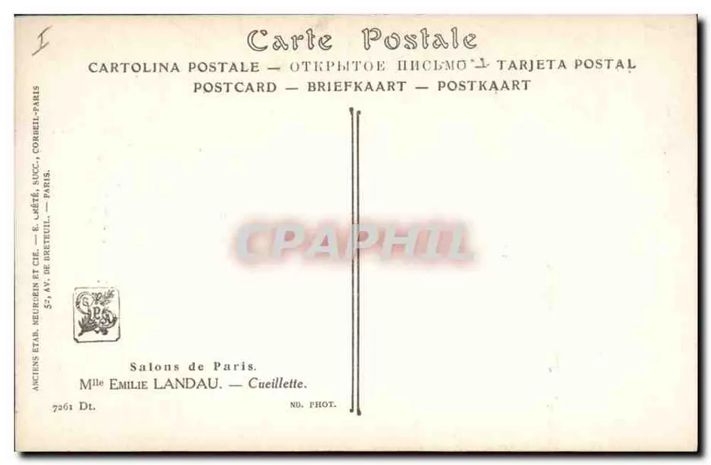 Junge Frau im historischen Kleid mit einem Korb voller Trauben — Salons de Paris, n° 7261 - Rückseite