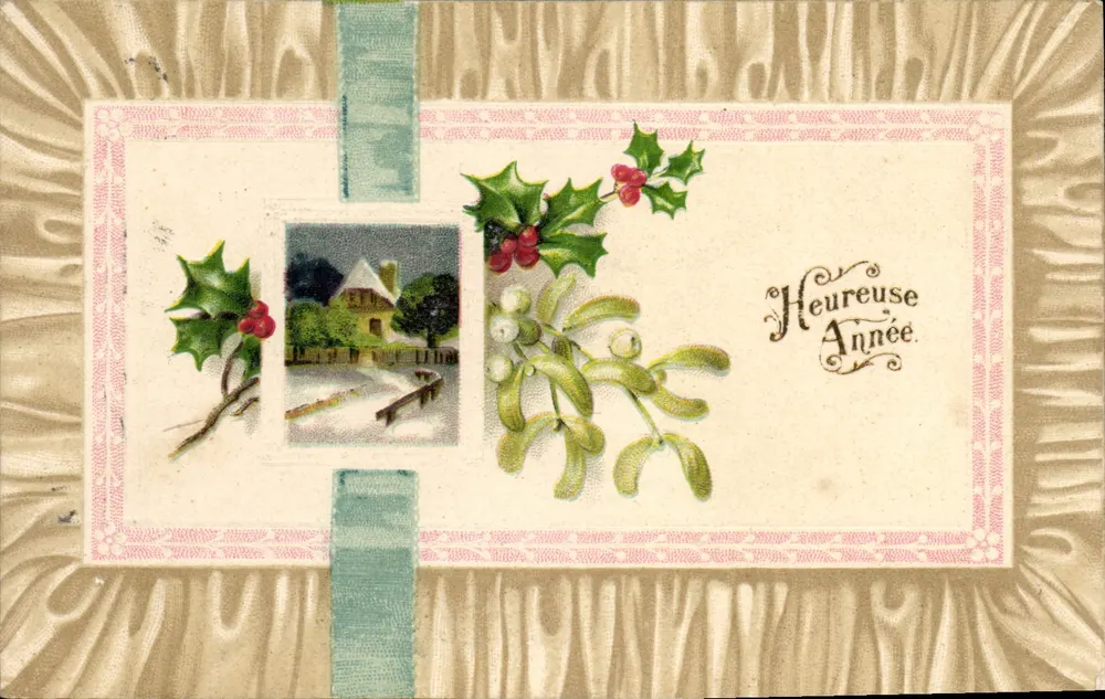 Ano Feliz — decorações de Natal — Carta postal universal - Frente