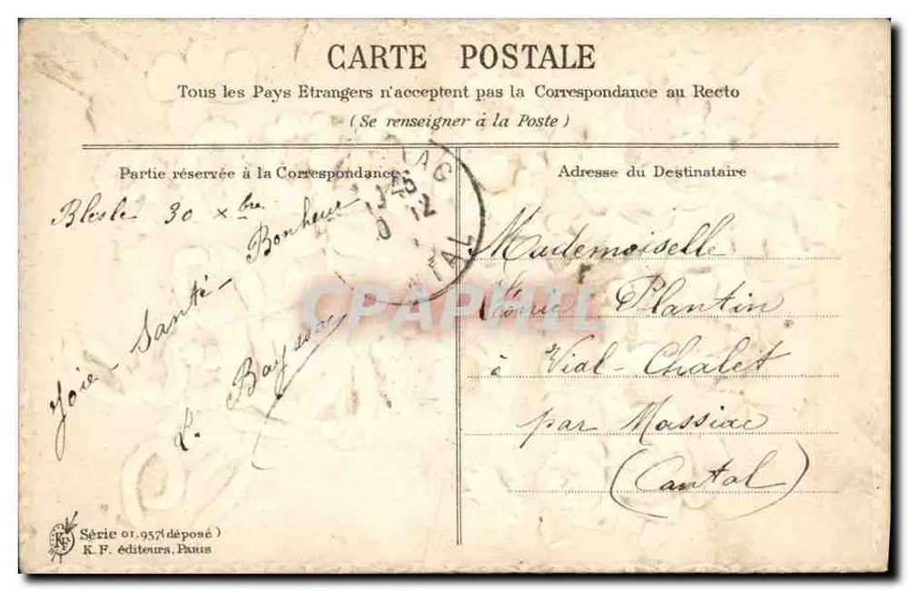 Gutes Neues Jahr — Dekorationen aus Efeu, Mohnblume und Rosen — K.F. Verleger, Paris, Serie 01.957 - Rückseite