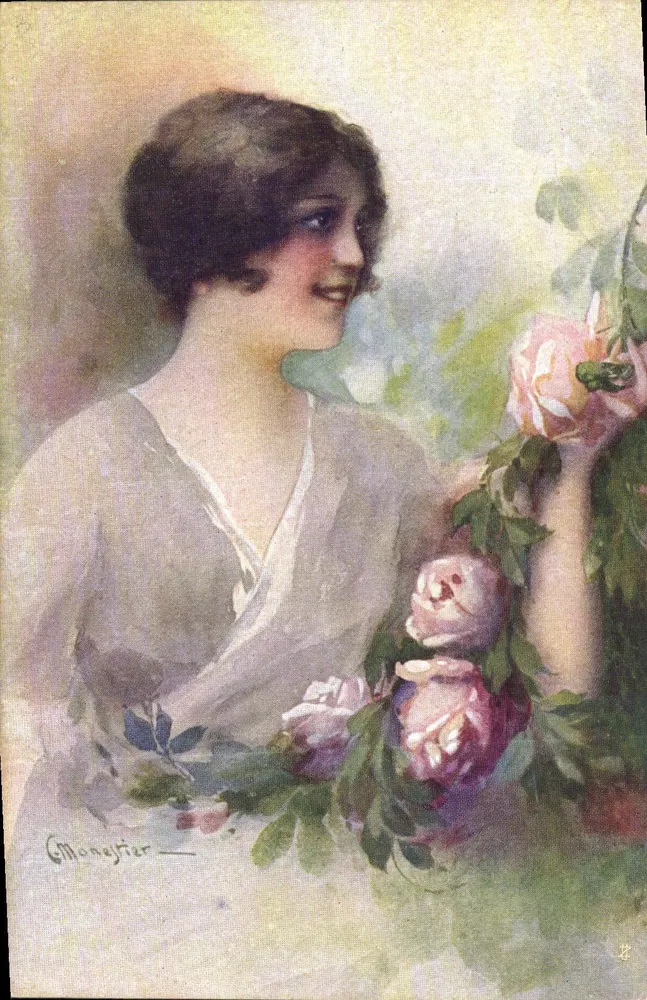 Junge Frau mit Rosen — Illustration von Moneyier — italienische Ausgabe - Vorderseite