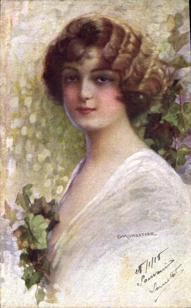 Junge Frau mit Efeu — Portrait — Monestier, n° 87/115 - Vorderseite