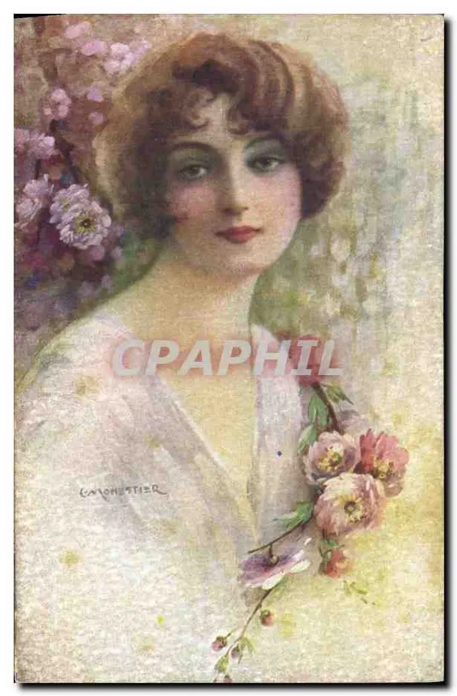 Junge Frau unter Blumen — Werk von L. Canchettier — unbekannter Verleger - Vorderseite