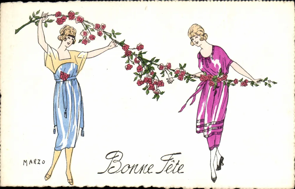 Zwei junge Frauen mit Rosen — Frohe Geburtstagsgrüße — MARZO - Vorderseite